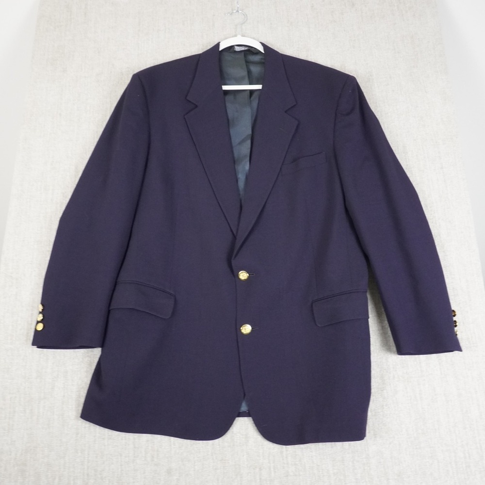 John Alexander Blazer Jacket Mens 44 Navy Blue Gold Buttons 100% Wool
